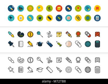 Contour noir et couleur des icônes, fine ligne de course style design Illustration de Vecteur