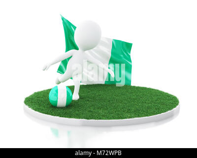 3d illustration. Les blancs avec le Nigeria d'un drapeau et d'un ballon de football sur gazon. Concept sportif. Isolé sur fond blanc Banque D'Images