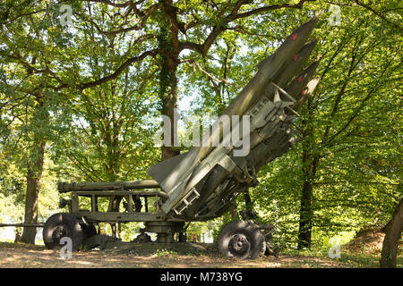 Les forces de défense de missiles. Arme fusées à tête nucléaire visant à le ciel, camouflé dans une forêt. Banque D'Images