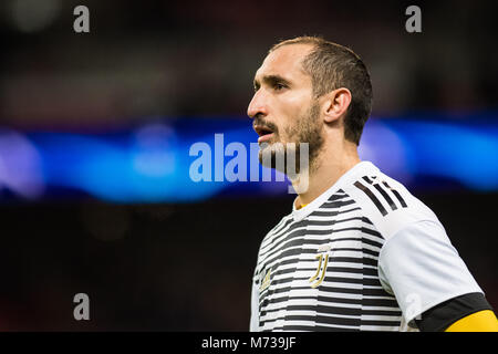 Londres, ANGLETERRE - 07 mars : Giorgio Chiellini (3) de la Juventus lors de la Ligue des Champions Tour de 16 deuxième match de jambe entre Tottenham Hotspur et la Juventus au stade de Wembley, le 7 mars 2018 à Londres, Royaume-Uni. (Photo de MO Media/ ) Banque D'Images