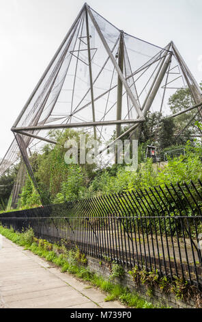 Le Snowdon Aviary (1964) au ZSL London Zoo, vu depuis le chemin de halage de Regent's Canal, Regent's Park, Londres, Angleterre, Royaume-Uni, Europe. Banque D'Images