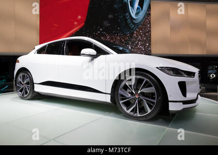 Geneve, Suisse. 6 mars, 2018. I-Jaguar voiture SUV électrique rythme présenté lors de la 88e Salon International de l'Automobile de Genève. Credit : JLBvdWOLF/Alamy Live News Banque D'Images