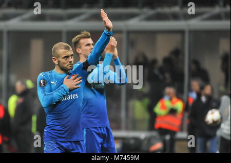 Milan, Italie. 8 mars, 2018. Jack Wilshere (Arsenal FC) pendant le match UEFA Europa League entre AC Milan et Arsenal FCat Meazza. 8e Mars 2018 Crédit : FABIO ANNEMASSE/Alamy Live News Banque D'Images