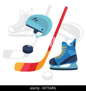 L'équipement de hockey icons set dans un style design plat Illustration de Vecteur