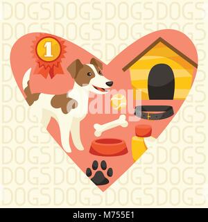 Arrière-plan avec mignon chien, icônes et d'objets Illustration de Vecteur
