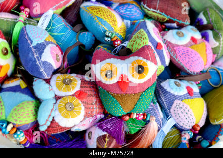 Fabriqué à la main en tissu hibou chaîne clé Banque D'Images