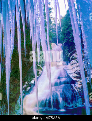 Glace à Dingmans Falls, Delaware Water Gap Nationall Recreation Area, Pennsylvanie, Delaware River dans la région de Pocono Mountains Banque D'Images