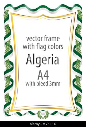 Cadre et bordure de ruban avec les couleurs de l'Algérie d'un drapeau Illustration de Vecteur