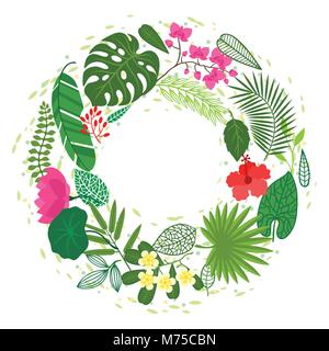 Arrière-plan de plantes tropicales stylisé, feuilles et fleurs Illustration de Vecteur