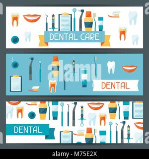 Conception des bannières médical dentaire avec icônes. Illustration de Vecteur