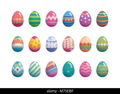 Ensemble d'oeufs de pâques modèle plat sur fond blanc. Illustration de Vecteur