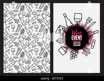 Template design avec icônes de vin. Idée pour votre nourriture et boissons. Illustrations vectorielles. Illustration de Vecteur