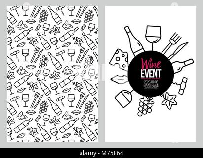 Template design avec icônes de vin. Idée pour votre nourriture et boissons. Illustrations vectorielles. Illustration de Vecteur