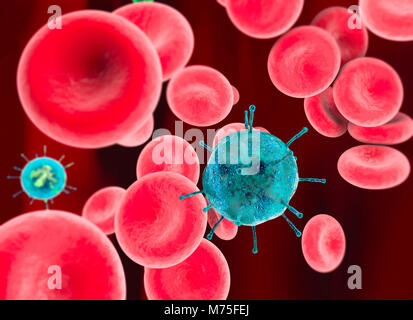 Les globules rouges et les virus, les petites cellules sphériques qui contiennent l'hémoglobine Banque D'Images