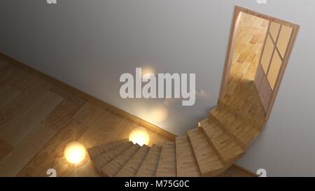 Porte ouverte à un escalier en bois Banque D'Images