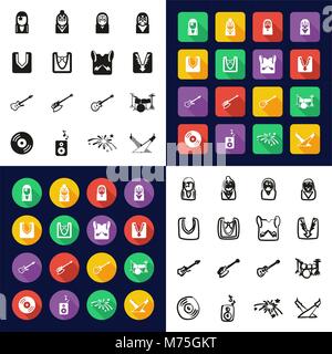 Kiss Tous les icônes dans un Noir & blanc Couleur Télévision Set Freehand Design Illustration de Vecteur