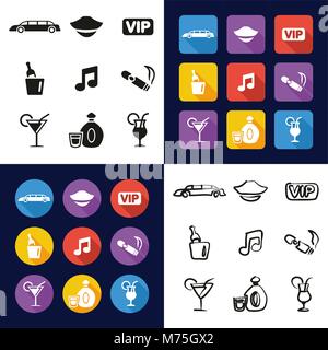Toutes les icônes dans une limousine noir & blanc Couleur Télévision Set Freehand Design Illustration de Vecteur