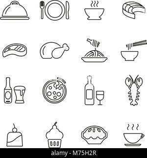 Le déjeuner ou repas au restaurant exclusif icônes fine ligne Vector Illustration Set Illustration de Vecteur