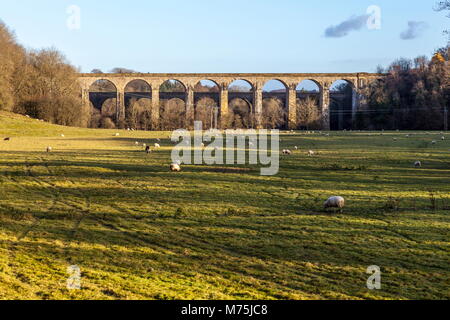 Un viaduc de chemin de fer et de l'aqueduc du canal de traverser la vallée près de Joigny 12 Banque D'Images