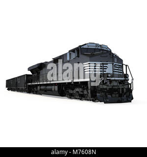 Railroad Locomotive avec wagons-trémies sur fond blanc. 3D illustration Banque D'Images