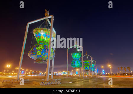 La conception islamique de Djeddah, Monument historique Antique Sculpture des feux, l'Arabie Saoudite Banque D'Images