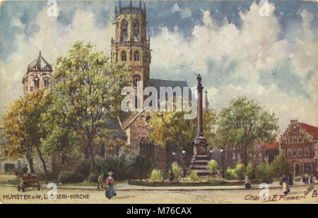 Cette photographie représente la Ludgeri-Kirche (église de Ludger) à Münster, Westphalie, Allemagne. L'image met en valeur la beauté architecturale de l'église, soulignant sa signification historique et religieuse. Banque D'Images