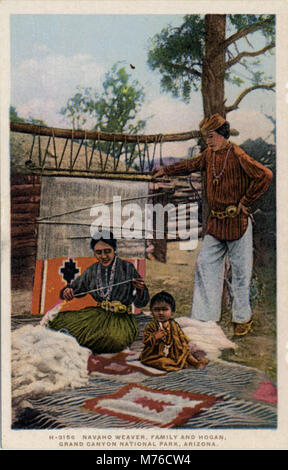 Weaver Navaho, famille et Hogan, le Parc National du Grand Canyon, Fred Harvey (NPAR) 20131 Banque D'Images