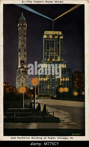 L'historique de l'eau et Palmolive Building At Night, Chicago, Illinois (NPAR) 415017 Banque D'Images