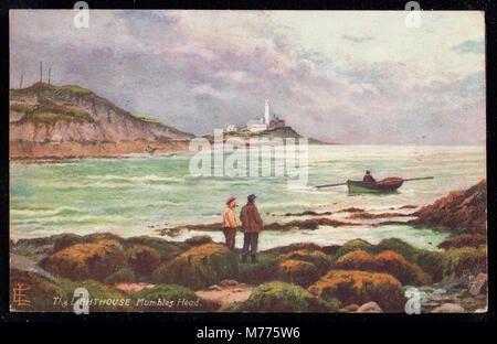 Cette photographie présente le phare de Mumbles Head, situé à Swansea, au pays de Galles, un monument côtier important qui guide les navires depuis le XVIIIe siècle. Banque D'Images