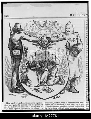 Caricature politique de Thomas Nast représentant la lutte de l'Union pendant la guerre de Sécession, soulignant la représentation négative de la cause confédérée. L'image souligne le point de vue que la lutte confédérée était pire que l'esclavage lui-même, mettant en évidence la tension de l'époque. Banque D'Images