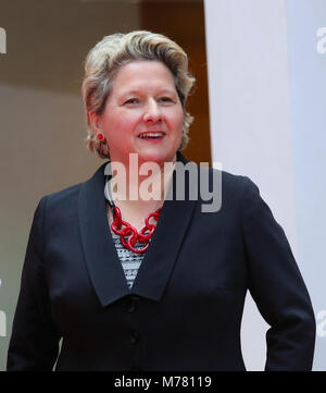 09 mars 2018, Allemagne, Berlin : Svenja Schulze de Rhénanie du Nord, secrétaire général du Parti Social-démocrate (SPD), servira en tant que ministre de l'environnement dans la prochaine grande coalition. Photo : Michael Kappeler/dpa Banque D'Images