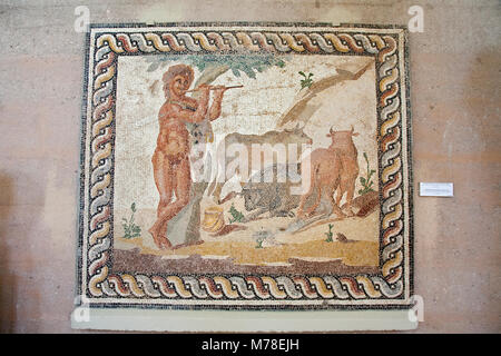 L'Europe, Grèce, Macédoine, Ancienne Corinthe, musée archéologique, Musée de la mosaïque à partir d'un étage d'une villa romaine représentant une scène pastorale Banque D'Images