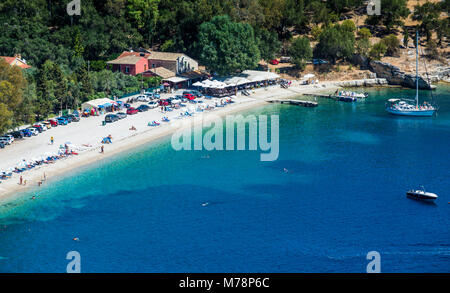 Vue sur la plage de Kerasia, Corfou, îles Ioniennes, îles grecques, Grèce, Europe Banque D'Images