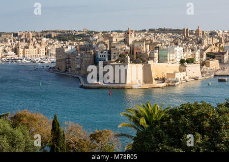 Senglea, l'une des trois villes, et le grand port de La Valette, l'UNESCO et Capitale Européenne de la Culture 2018, Malte, Méditerranée Banque D'Images