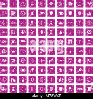 Bouclier 100 icons set rose grunge Illustration de Vecteur