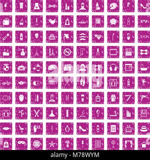 Maquillage et beauté 100 icons set rose grunge Illustration de Vecteur
