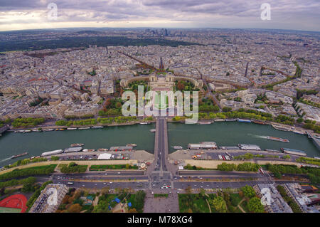 Vue aérienne de la ville de Paris et de la Tour Eiffel Trocadéro Banque D'Images