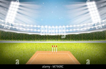 Stade de Cricket avec spots. Vector Illustration. Illustration de Vecteur