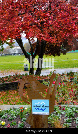 Interlaken, Suisse - Oct 26, 2016 Interlaken : signer avec adresse du site situé en face de l'hôtel Banque D'Images