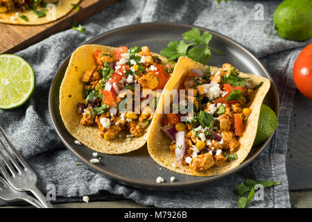 Maison Sofritas sain Le Tofu à la Tomate Tacos et de coriandre Oignon Banque D'Images