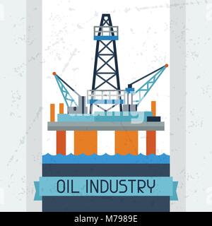 La plate-forme pétrolière en mer, l'arrière-plan. Illustration de Vecteur