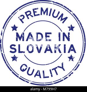 Grunge blue premium quality made in Slovakia tour joint en caoutchouc stamp sur fond blanc Illustration de Vecteur