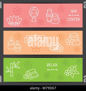 Spa et loisirs des bannières avec icônes de style linéaire Illustration de Vecteur