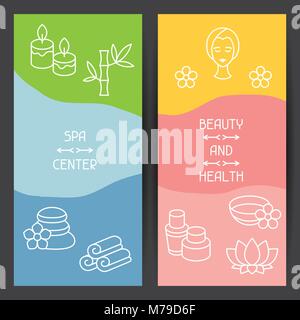 Spa et loisirs des bannières avec icônes de style linéaire Illustration de Vecteur