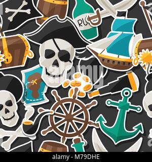 Modèle sans couture sur le thème des pirates avec des autocollants et des objets Illustration de Vecteur