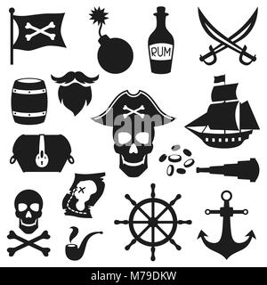 Ensemble d'objets et d'éléments sur le thème pirate Illustration de Vecteur