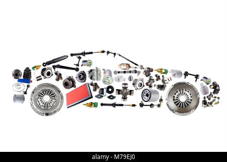 Voiture voyageurs assemblées à partir de pièces automobiles de rechange nouvelle boutique de pièces de rechange. Banque D'Images