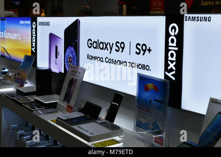 Moscow, Russie - 08 mars. 2018. Téléphone Samsung Galaxy S9 dans Shop Mvideo Banque D'Images