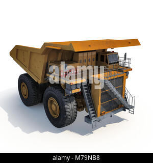 Jaune lourd camion minier sur fond blanc. 3D illustration Banque D'Images