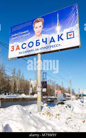 Samara, Russie - 9 mars 2018 : élection du Président de la Russie en mars 18, 2018. Le candidat présidentiel de Billboard Ksenia Sobchak Banque D'Images